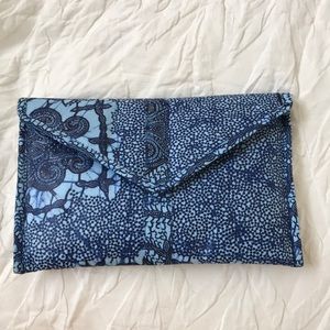 Hand sewn indigo print clutch